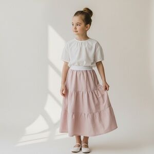 Skirt Girls M 8 100%‎ Cotton Pink Ruffle Tier Lined Maxi Mom and Pop's Kids